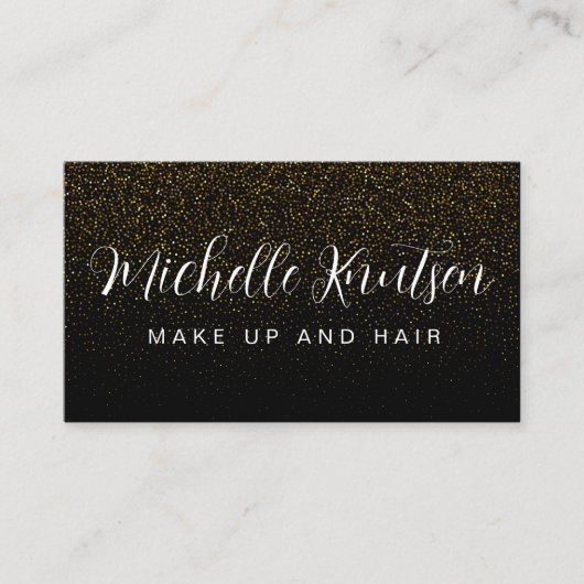 トレンディーブラック&金ゴールドメイクアップアーティストヘアサロン 名刺 (正面)
