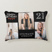 トレンディーブラックHappy 21st誕生日フォトコラージュ アクセントクッション (正面)