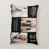 トレンディーブラックHappy 21st誕生日フォトコラージュ アクセントクッション (裏面(縦))