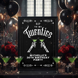 トレンディーブラックRIP To My Twenties 30th Birthday Sign ポスター