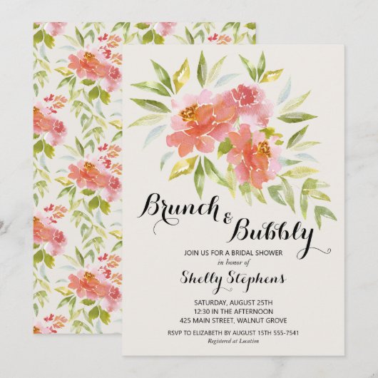 トレンディーブランチ&バブリーフローラシャワー招待状 (正面/裏面)
