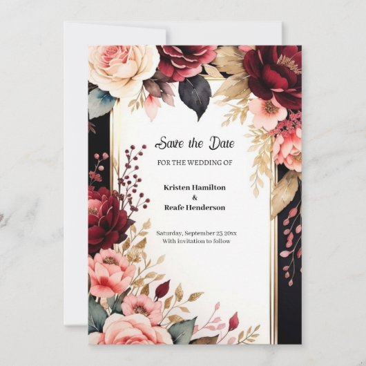 トレンディーブルゴーニュタイポグラフィ セーブザデート (正面)