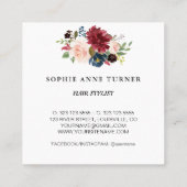 トレンディーブルゴーニュフラワーズプロフェッショナル美しいサロン スクエア名刺 (裏面)