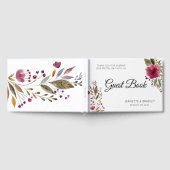 トレンディーブルゴーニュ水彩花結婚の花 ゲストブック (全面)