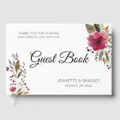 トレンディーブルゴーニュ水彩花結婚の花 ゲストブック (正面)