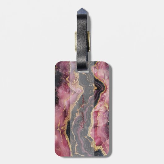 トレンディーブルゴーニュ石大理石のテクスチャ、モノグラム ラゲッジタグ (裏面縦)