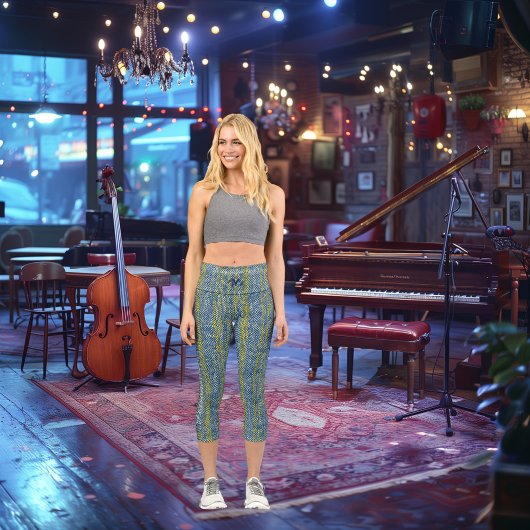 トレンディーブルーとイエロー：ロゴと文字のパーソナライズ カプリレギンス