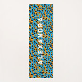 トレンディーブルーとオレンジヒョウの柄と名前 ヨガマット (正面)