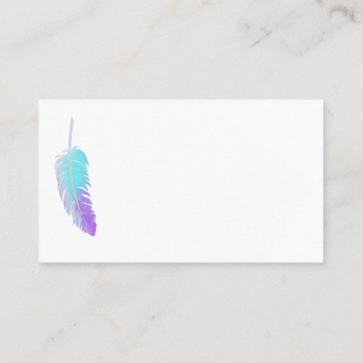 トレンディーブルーとパープルの水色の羽カスタム毛 名刺 (裏面)