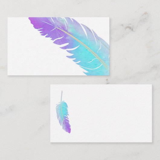 トレンディーブルーとパープルの水色の羽カスタム毛 名刺 (正面/裏面)
