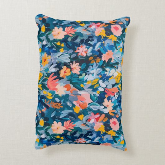 トレンディーブルーとピンクの抽象芸術植物単図 アクセントクッション (裏面(縦))