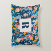 トレンディーブルーとピンクの抽象芸術植物単図 アクセントクッション (正面(垂直))