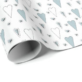 トレンディーブルーとホワイトの男女兼用ハート ラッピングペーパー (ロールコーナー)