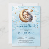 トレンディーブルーと金ゴールドムーンとバックボーイベビーシャワー 招待状 (正面)