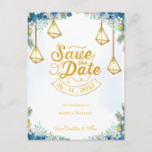 トレンディーブルーイエローフローラとランタン結婚ズ 案内ポストカード (正面)