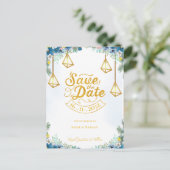 トレンディーブルーイエローフローラとランタン結婚ズ 案内ポストカード (スタンド正面)