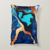 トレンディーブルーイエロー金ゴールドフェイク大理石 アクセントクッション (裏面(縦))