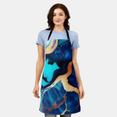 トレンディーブルーイエロー金ゴールドフェイク大理石 エプロン (着用した状態)