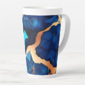 トレンディーブルーイエロー金ゴールドフェイク大理石 カフェラテマグ (右アングル)