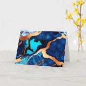 トレンディーブルーイエロー金ゴールドフェイク大理石 カード (黄色い花)