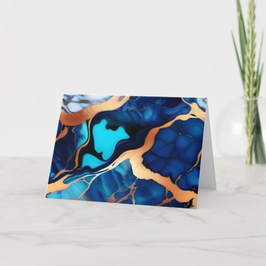 トレンディーブルーイエロー金ゴールドフェイク大理石 カード (正面)