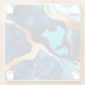 トレンディーブルーイエロー金ゴールドフェイク大理石 ガラスコースター (裏面)