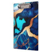 トレンディーブルーイエロー金ゴールドフェイク大理石 クリップボード (左)