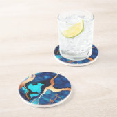 トレンディーブルーイエロー金ゴールドフェイク大理石 コースター (側面)