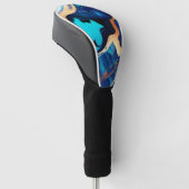トレンディーブルーイエロー金ゴールドフェイク大理石 ゴルフヘッドカバー (アングル)