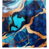 トレンディーブルーイエロー金ゴールドフェイク大理石 シャワーカーテン (正面)