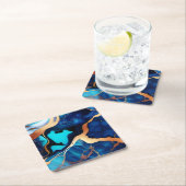 トレンディーブルーイエロー金ゴールドフェイク大理石 スクエアペーパーコースター (インサイチュ)