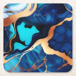 トレンディーブルーイエロー金ゴールドフェイク大理石 スクエアペーパーコースター