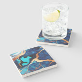 トレンディーブルーイエロー金ゴールドフェイク大理石 ストーンコースター (横)