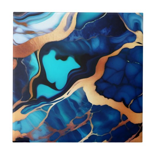 トレンディーブルーイエロー金ゴールドフェイク大理石 タイル (正面)