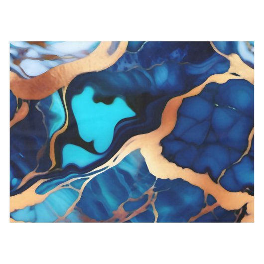 トレンディーブルーイエロー金ゴールドフェイク大理石 テーブルクロス (正面(横))