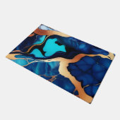 トレンディーブルーイエロー金ゴールドフェイク大理石 ドアマット (アングル)