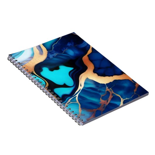 トレンディーブルーイエロー金ゴールドフェイク大理石 ノートブック (右側)
