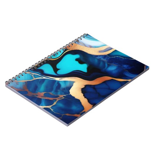 トレンディーブルーイエロー金ゴールドフェイク大理石 ノートブック (左側)