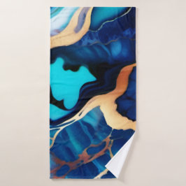 トレンディーブルーイエロー金ゴールドフェイク大理石 バスタオルセット