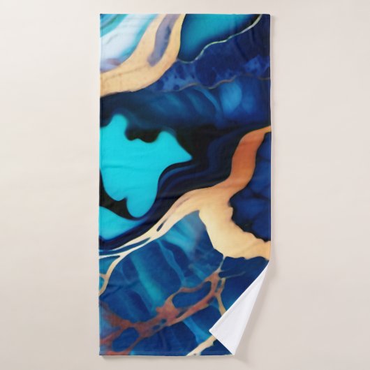 トレンディーブルーイエロー金ゴールドフェイク大理石 バスタオルセット (バスタオル)