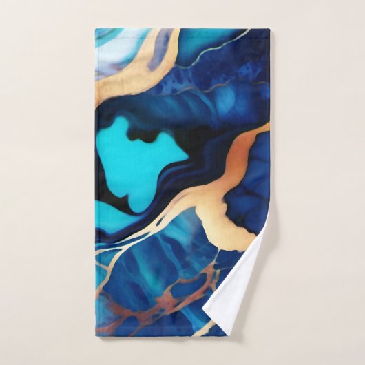 トレンディーブルーイエロー金ゴールドフェイク大理石 バスタオルセット (ハンドタオル)