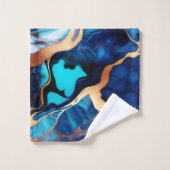 トレンディーブルーイエロー金ゴールドフェイク大理石 バスタオルセット (ウォッシュタオル)