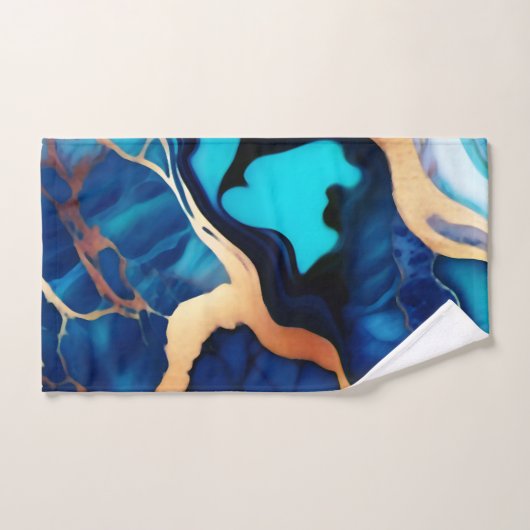 トレンディーブルーイエロー金ゴールドフェイク大理石 バスタオルセット (ハンドタオル)