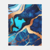 トレンディーブルーイエロー金ゴールドフェイク大理石 フリースブランケット (正面)