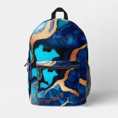 トレンディーブルーイエロー金ゴールドフェイク大理石 プリントバックパック (正面)