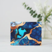 トレンディーブルーイエロー金ゴールドフェイク大理石 ポストカード (スタンド正面)