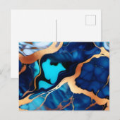 トレンディーブルーイエロー金ゴールドフェイク大理石 ポストカード (正面/裏面)