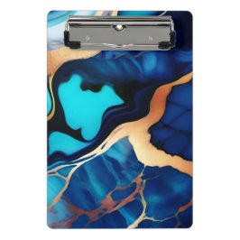 トレンディーブルーイエロー金ゴールドフェイク大理石 ミニクリップボード