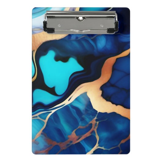 トレンディーブルーイエロー金ゴールドフェイク大理石 ミニクリップボード (正面)