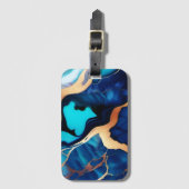 トレンディーブルーイエロー金ゴールドフェイク大理石 ラゲッジタグ (正面縦)